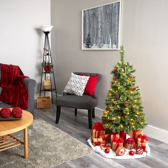 4ft. Pre-Lit White Mountain Pine & Pinecones Artificial Christmas Tree with Clear LED Lights